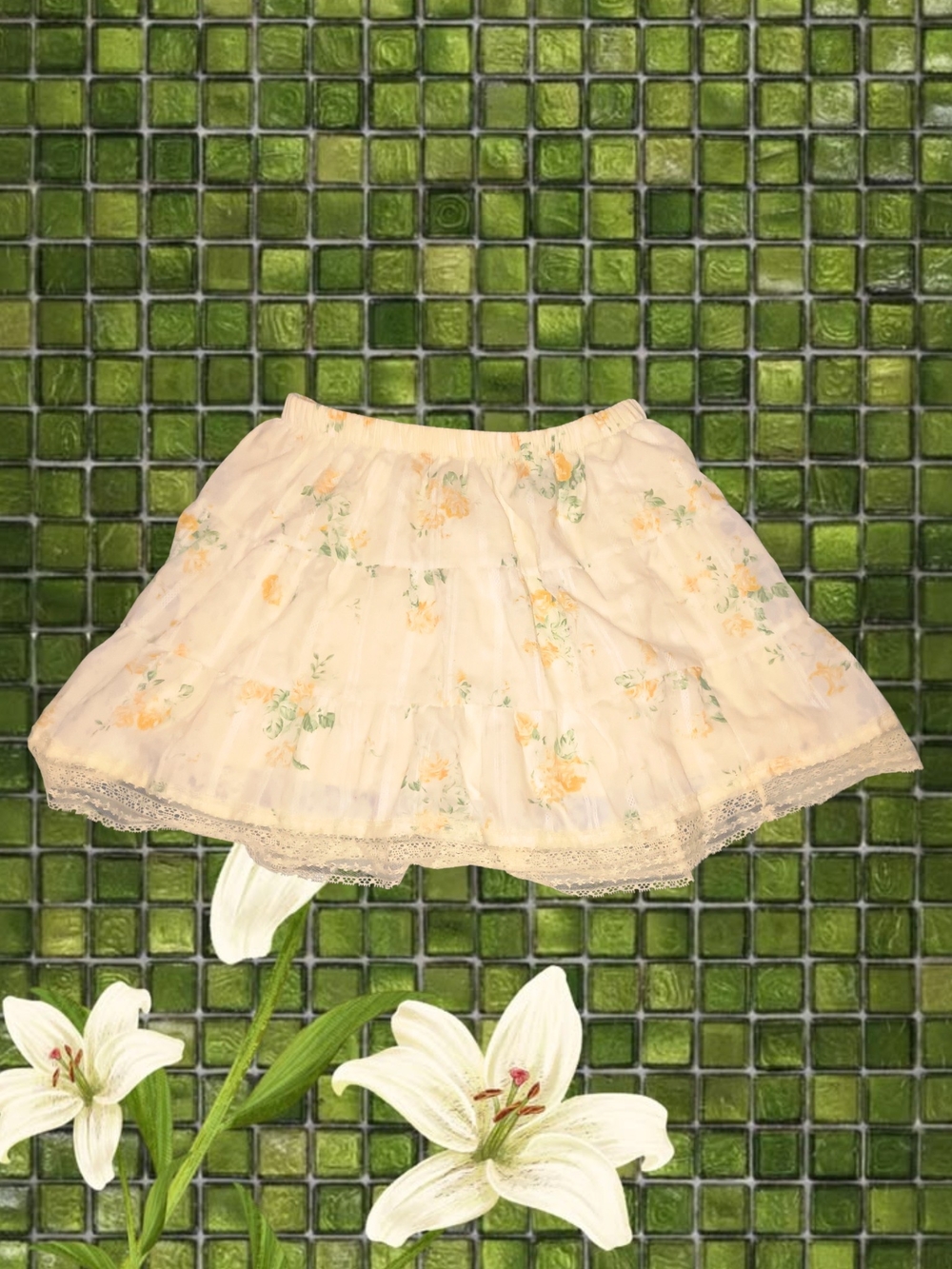 Bwear Cream Mini Skirt with Pale Yellow Floral Print
